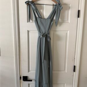 Show Me Your MuMu - Sage Blue Claire Midi Dress with Tie Shoulders